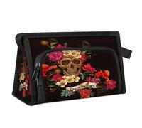 Day of The Dead Borsa da toilette da viaggio per donne, uomini, ragazze e ragazzi, motivo floreale con teschio, multifunzionale, borsa per il trucco, per lavare articoli da toeletta, organizer per