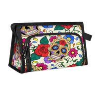 Day of The Dead Borsa da toilette da viaggio per donne, uomini, ragazze, ragazzi, teschio di zucchero, fiore, multifunzionale, borsa per il trucco per lavare articoli da toeletta organizer per