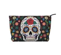 Day of The Dead Borsa per il trucco multifunzionale in velluto a coste con chiusura a cerniera, 22 x 7 x 17 cm, per viaggi, campeggio, vacanze, fitness, Nero , Taglia unica