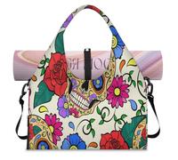 Day of The Dead Borsone sportivo per donne e uomini, con teschio di zucchero, borsa da notte per fine settimana, con scomparto per scarpe, borsa a tracolla per yoga, palestra, viaggi, Colore, L,