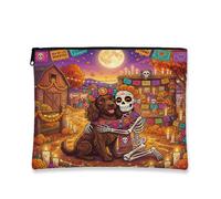 Day of the Dead Boykin Spaniel Dog Makeup Bag, divertente astuccio da viaggio con scheletro per donne, regali per ragazze, piccola borsa portatile in tela con cerniera, 17,8 x 22,9 cm