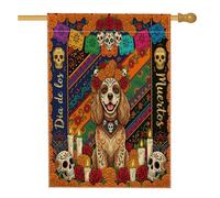 Day of the Dead Cocker Spaniel Dog Front Yard Backyard Linen Vertical House Flags 28x40 Double Face per esterni, Bandiera con stampa floreale e teschio, bandiere gotiche per la casa e per esterni