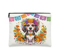Day of the Dead Coonhound, trousse da viaggio con teschio floreale, per donne e ragazze, graziosa borsa portatile in tela con cerniera, 17,8 x 22,9 cm
