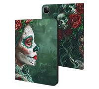 Day of The Dead - Custodia protettiva con motivo floreale e teschio, compatibile con iPad Pro 20/21/22 (11 pollici), custodia protettiva con funzione sleep/wake