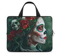 Day of The Dead - Custodia protettiva per computer portatile, motivo floreale con teschio, con manico da 15"