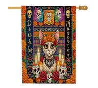 Day of the Dead Devon Rexs Cats Front Yard Backyard Linen Vertical House Flags 28x40 Double Face for Outside, Flower Skull Home Print Flag, Goth Home Outdoor Pattern Flags