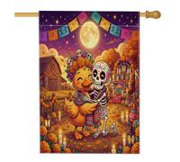 Day of the Dead Duck Front Yard Backyard Linen Vertical House Flags 28x40 Double Face for Outside, Fun Skeleton Home Print Flag, Farm Home Outdoor Pattern Flags