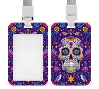Day of The Dead Festival Skull Flower ID Badge Holder Clip retrattile Card Holder Card Protector Name Badge Name Tag per lavoro ufficio medico infermiera