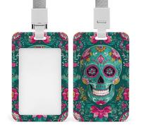 Day of The Dead Festival Skull Green ID Badge Holder Clip retrattile Card Holder Card Protector Name Badge Name Tag per lavoro Ufficio Medico Infermiera