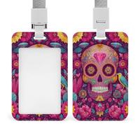 Day of The Dead Festival Skull Pink ID Badge Holder Clip retrattile Card Holder Card Protector Name Badge Name Tag per lavoro ufficio medico infermiera