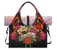 Day of The Dead Flower Skull Borsone sportivo per donne e uomini borsa da notte per il fine settimana con scomparto per scarpe borsa a tracolla tote per yoga palestra viaggi, Colore, L, Organizer per