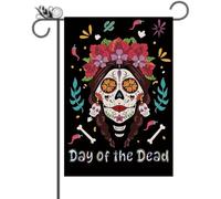 Day of the Dead Garden Flag Mexico Theme Sugar Skulls Welcome Flags in Memory of Family Double Sided Holiday Dia De Los Mue