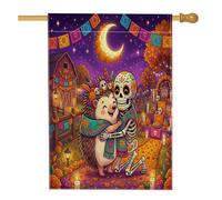 Day of the Dead Hedgehog Front Yard Backyard House Flags 28x40 Double Face per esterni, divertenti bandiere per la casa scheletrata, bandiera del portico della fattoria