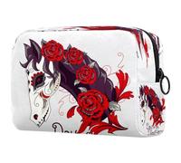 Day of The Dead Horse Trousse per cosmetici, da donna, per articoli da toeletta da viaggio, grande, pratica borsa organizer con cerniera, Multi, 18.5x7.5x13cm/7.3x3x5.1in, Beauty case
