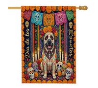 Day of the Dead Mastiff Dog Front Yard Backyard Linen Vertical House Flags 28x40 Double Face for Outside, Flower Skull Home Print Flag, Goth Home Outdoor Pattern Flags