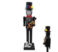 Day of the Dead Nutcracker - Wooden Guitar & Flowers | Festive Tabletop Fig