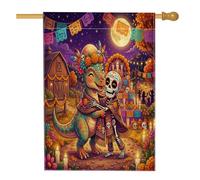 Day of the Dead Pachycephalosaurus Front Yard Backyard Linen Vertical House Flags 28x40 Double Face per esterno, divertente scheletro Home Print Flag, Farm Home Outdoor Pattern Flags
