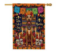 Day of the Dead Rhodesian Ridgebacks Dog Front Yard Linen, bandiere verticali per la casa, 28 x 40 cm, double-face per esterni, bandiera con stampa floreale e teschio, bandiere gotiche per la casa e