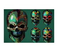 Day of the Dead - Set di 6 tovagliette all'americana con teschio di zucchero, lavabili, antiscivolo, isolamento termico, per cucina, sala da pranzo, ristorante, 45,7 x 30,5 cm