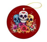 Day of The Dead Skull Flower Christmas Tree Hanging Pendant Round Ceramic Ornamenti di Natale per la casa Party Decor 2 pezzi