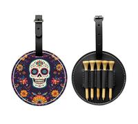 Day Of The Dead Skull Golf Tee Holder Skeleton Flower Leather Golf Tee Organizer Bag per donne uomini resistente all'acqua, ottimo regalo per gli amanti del golf