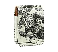 Day of The Dead Skull Illustrazione Lip Gloss Holder Lipstick Case Portable Makeup Bag Travel Lipstick Organizer Case con Specchio Mini Rossetto Storage Box per le donne, Multicolore, 9.5x2x7