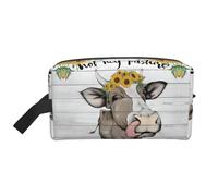 Day of The Dead Skull Print Storage Bag - Trousse organizer da viaggio per articoli da toeletta e cosmetici con cerniera - Riutilizzabile in tela, Casale di girasole di mucca, taglia unica
