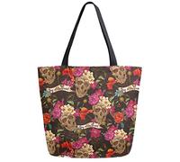 Day of the Dead Skull Rose Flower Borsa per la spesa riutilizzabile Borsa in tela Borsa grande pieghevole lavabile Borsa a tracolla per donna
