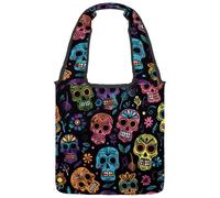 Day of the Dead Skulls - Borsa tote in tela da donna, riutilizzabile, con manico largo, Multicolore 01, 14.1x14.9in/36x38cm