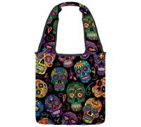 Day of the Dead Skulls - Borsa tote in tela da donna, riutilizzabile, con manico largo, Multicolore 08, 14.1x14.9in/36x38cm