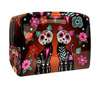 Day of The Dead Sugar Cats Pumpkin Trousse per cosmetici, da donna, borsa da viaggio grande in PVC per trucchi, pratica custodia organizer con cerniera, Multi, 18.5x7.5x13cm/7.3x3x5.1in, Beauty case