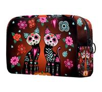 Day of The Dead Sugar Cats Pumpkin Trousse per cosmetici, da donna, borsa da viaggio per articoli da toeletta grande, pratica borsa organizer con cerniera, Multi, 18.5x7.5x13cm/7.3x3x5.1in, Beauty