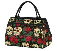 Day of The Dead Sugar Skull Borsa da palestra per uomo e donna, con teschio rosa, borsone sportivo da viaggio, impermeabile, per fine settimana, borsa leggera da portare con sé