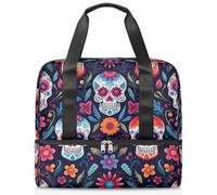 Day of The Dead Sugar Skull Borsa sportiva da palestra per donne e uomini, borsone da viaggio con scomparto per scarpe, grande capacità, borsa per allenamento notturno, per fitness, yoga, nuoto, fine