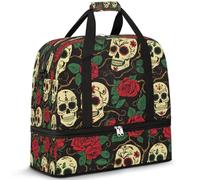 Day of The Dead Sugar Skull Borsone da viaggio per donne e uomini, borsa da palestra pieghevole con teschio rosa borsa da palestra per weekend e pernottamento borsa da cabina con scomparto per scarpe