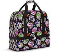 Day of The Dead Sugar Skull Borsone da viaggio per donne e uomini, borsa da palestra pieghevole per lo sport e la notte, borsa da cabina con scomparto per scarpe, Multicolore