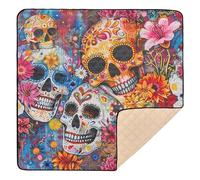 Day of The Dead Sugar Skull Floral Art Print - Tappetino da gioco per bambini, portatile, per far gattonare la pancia e gattonare, 127 x 127 cm