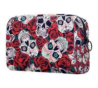 Day of The Dead Sugar Skulls Red Rose Trousse per cosmetici da donna, borsa da viaggio grande per trucchi pratica borsa organizer con cerniera, Multi, 18.5x7.5x13cm/7.3x3x5.1in, Beauty case
