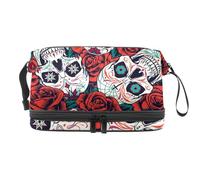 Day of The Dead Sugar Skulls - Trousse a doppio strato per cosmetici per donne e ragazze, borsa da viaggio per trucchi, pratica borsa organizer con scomparto per pennelli, Multi, 27x15x14