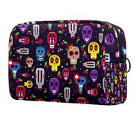 Day of The Dead Sugar Skulls - Trousse da viaggio per articoli da toeletta da donna, grande, pratica borsa organizer con cerniera, Multi, 18.5x7.5x13cm/7.3x3x5.1in, Beauty case