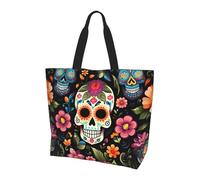 Day Of The Dead Tote Bag Borsa a tracolla da donna con teschio di zucchero, borsa per la spesa, impermeabile, grande borsa con tasca interna, per lavoro, viaggi, scuola