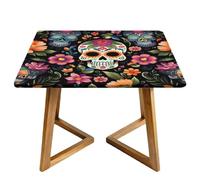 Day Of The Dead Tovaglia quadrata con bordi elastici con teschio di zucchero e fiori, copertura impermeabile per sala da pranzo, feste di nozze e picnic, 170 cm