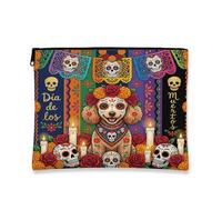 Day of the Dead - Trousse da viaggio per cosmetici con barboncino e teschio, per donne e ragazze, in tela, con cerniera, 17,8 x 22,9 cm