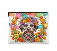 Day of the Dead - Trousse per il trucco con cane con puntatore tedesco a pelo metallico, con teschio floreale, borsa da viaggio per donne e ragazze, piccola borsa portatile in tela con cerniera, 17,8