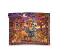 Day of the Dead - Trousse per il trucco con lama e alpaca e scheletro, divertente astuccio da viaggio per donne e ragazze, piccola borsa portatile in tela con cerniera, borsa da toeletta in fattoria