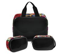 Day of The Dead - Trousse per trucchi da donna e uomo, con teschio di zucchero, traslucido, borsa per il lavaggio e la doccia, 3 pezzi, organizer da viaggio per articoli da toeletta e cosmetici,