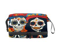 Day of the Skulls - Trousse a doppio strato per cosmetici per donne e ragazze, borsa da viaggio per trucchi, pratica borsa organizer con scomparto per pennelli, Multi, 27x15x14 cm/10.6x5.9x5.5 in,