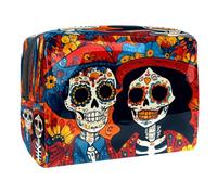 Day of the Skulls - Trousse per cosmetici, da donna, per articoli da toeletta da viaggio, grande, in PVC, con cerniera, Multi, 18.5x7.5x13cm/7.3x3x5.1in, Beauty case