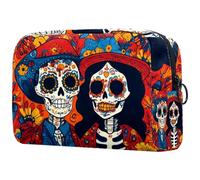 Day of the Skulls - Trousse per cosmetici, da donna, per articoli da toeletta da viaggio, grande, pratica borsa organizer con cerniera, Multi, 18.5x7.5x13cm/7.3x3x5.1in, Beauty case
