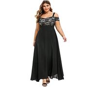 DAY8 Vestiti Donna Eleganti Lunghi da Cerimonia Abito Donna Lungo Elegante Sera in Pizzo Chiffon Senza Spalline Taglie Forti Patchwork Primavera Estate (Nero, XX-Large)